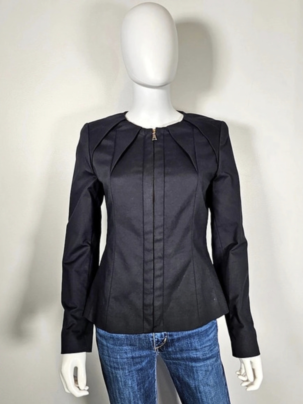 Tahari Black Structured Front Zip Jacket Sz 6
